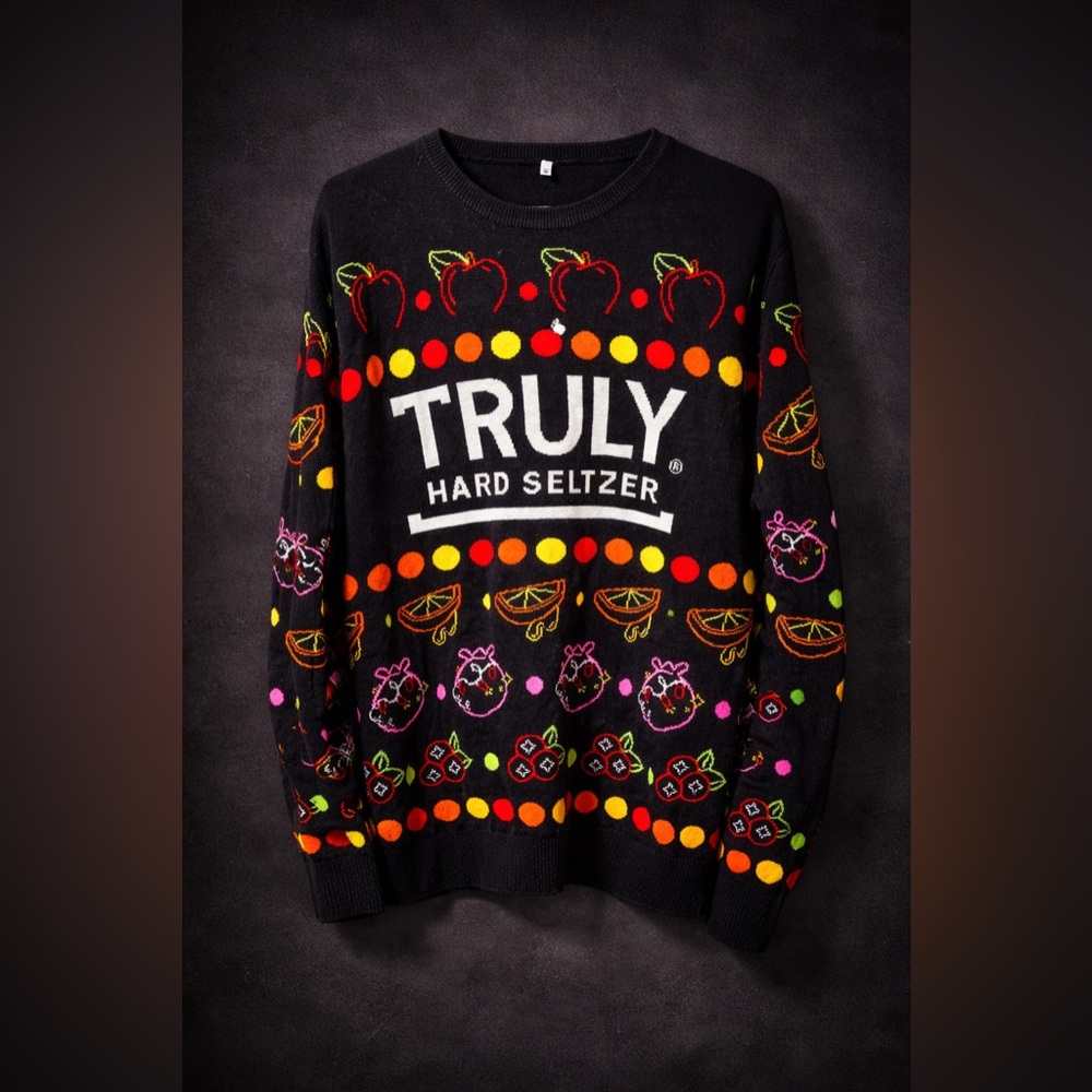 TRULY Black Sweater with Vibrant Patterns